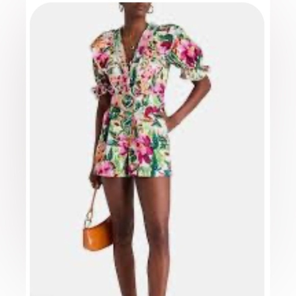Farm Rio Off-White Painted Flowers Romper - Picture 2 of 11